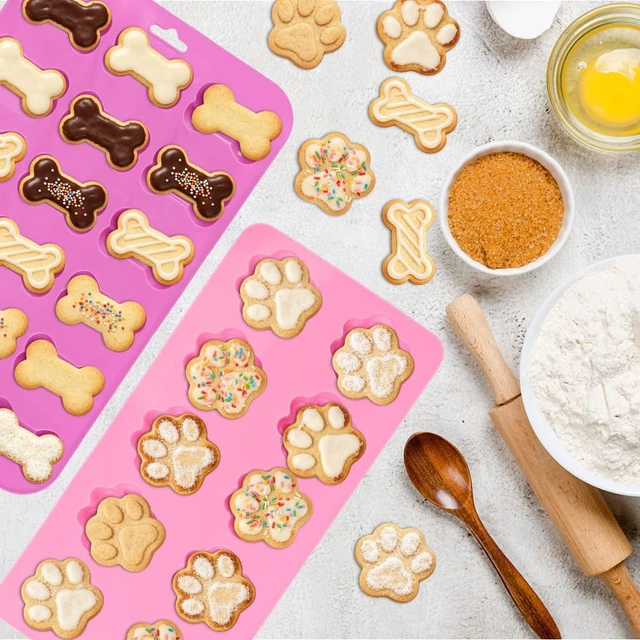 Alt view image 4 of 7 - Silicone Dog Treat Molds, 2 Pack Reusable Silicone Molds with Puppy Dog Paw and Bone Shaped Candy Chocolate Making Mold for Handmade Baking Dog Treats Jelly Biscuit Ice Cube Cake Cupcake Decorations