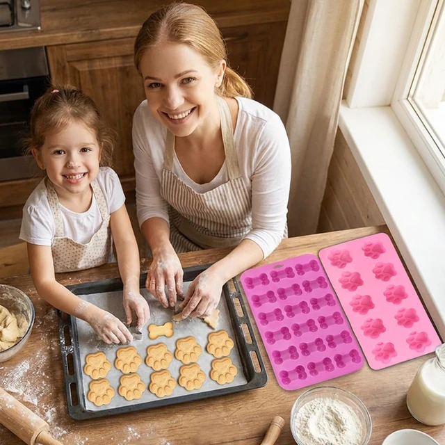 Alt view image 6 of 7 - Silicone Dog Treat Molds, 2 Pack Reusable Silicone Molds with Puppy Dog Paw and Bone Shaped Candy Chocolate Making Mold for Handmade Baking Dog Treats Jelly Biscuit Ice Cube Cake Cupcake Decorations
