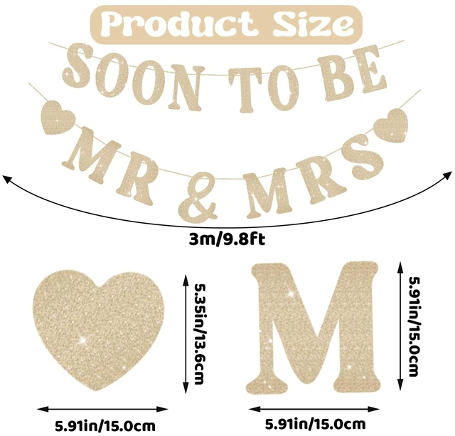 Alt view image 2 of 6 - Soon To Be Mr & Mrs Sign Banner For Bridal Shower Decorations, Pre-strung Gold Glitter Wedding Shower Decorations For Home Party, Engagement Banner For Bachelorette Couples Shower