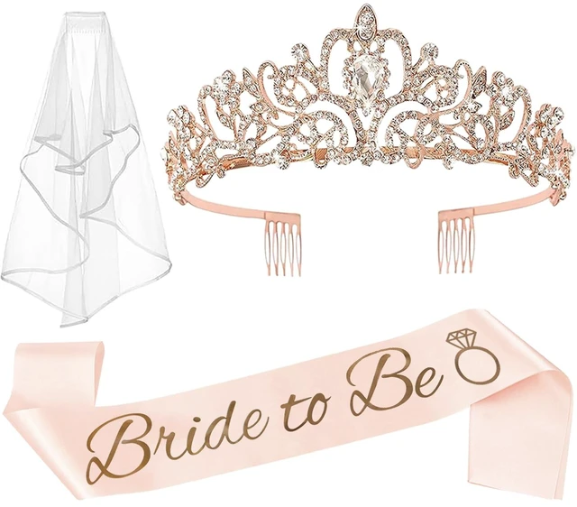 Main image of 3 Pcs Bachelorette Party Decorations Bridal Shower Crown, Bride to Be Sash&Veil for Women Bachelorette Party Gifts, Bachelorette Party Supplies, Gifts, Favors (Rose Gold)