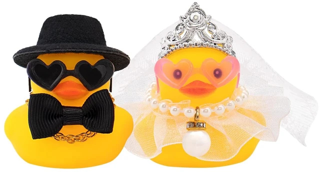 Main image of Pair Set of 2 Bride and Groom Rubber Ducks for Wedding Favors, Party Favors, Ceremony Gift Set, Marriage Souvenir, Marry Blessings, Aniversary Present, White Dess with Veil&Soft Top Hat