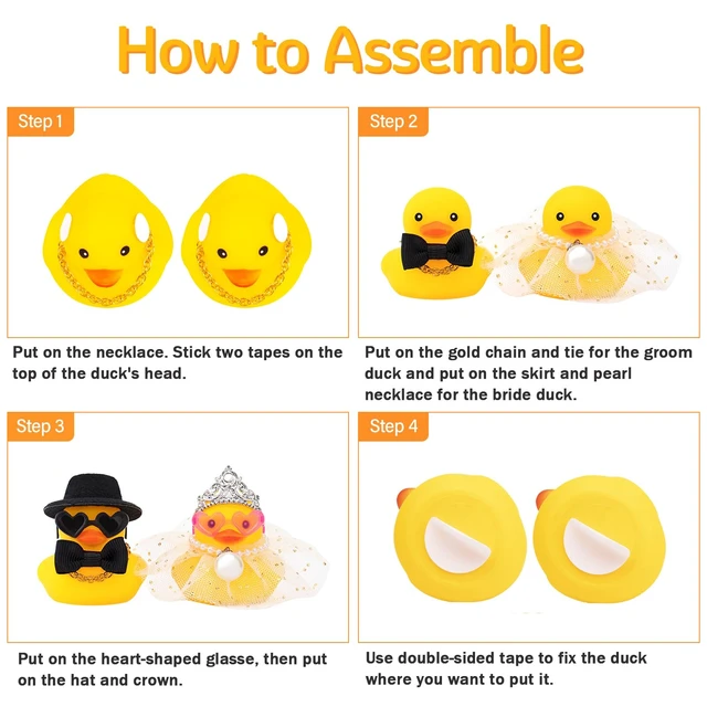 Alt view image 6 of 7 - Pair Set of 2 Bride and Groom Rubber Ducks for Wedding Favors, Party Favors, Ceremony Gift Set, Marriage Souvenir, Marry Blessings, Aniversary Present, White Dess with Veil&Soft Top Hat