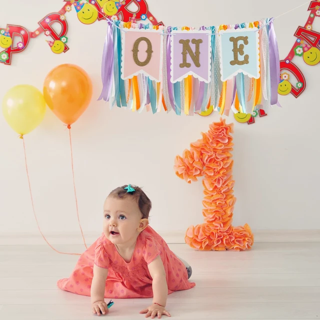 Alt view image 5 of 6 - Rainbow High Chair Banner for 1st Birthday - Pre - Strung | Macaron Color "ONE" Garland with Tulle for Baby Girl Smash Cake Photo, First Birthday Party Decorations
