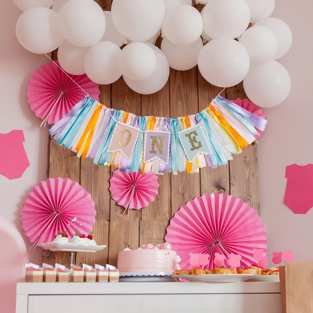 Alt view image 4 of 6 - Rainbow High Chair Banner for 1st Birthday - Pre - Strung | Macaron Color "ONE" Garland with Tulle for Baby Girl Smash Cake Photo, First Birthday Party Decorations