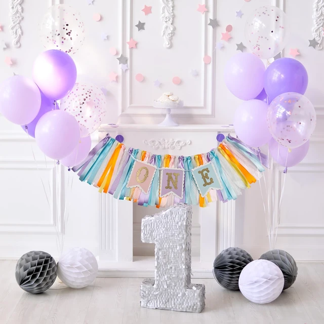 Alt view image 6 of 6 - Rainbow High Chair Banner for 1st Birthday - Pre - Strung | Macaron Color "ONE" Garland with Tulle for Baby Girl Smash Cake Photo, First Birthday Party Decorations