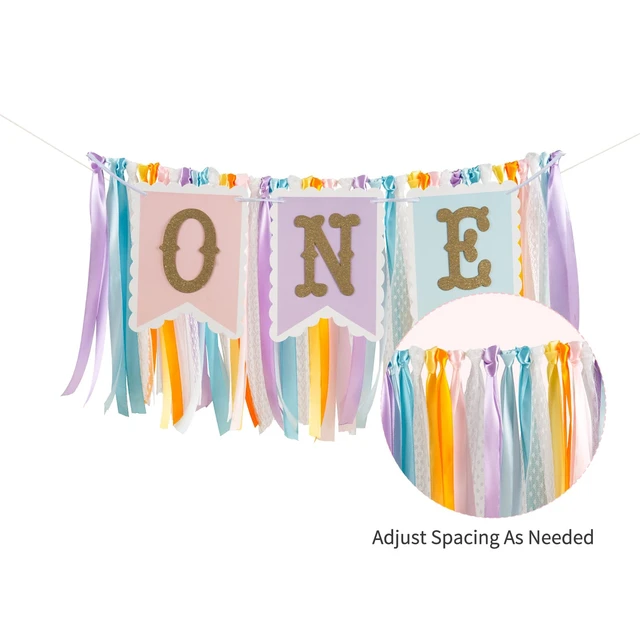Alt view image 3 of 6 - Rainbow High Chair Banner for 1st Birthday - Pre - Strung | Macaron Color "ONE" Garland with Tulle for Baby Girl Smash Cake Photo, First Birthday Party Decorations