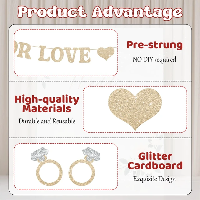 Alt view image 3 of 6 - Wedding Decorations for Reception, Pre-Strung Bridal Shower Banner | Glitter For Love I Do Engagement Banner, Bride To Be Sign for Backdrop Ceremony Reception Bridal Shower Decorations