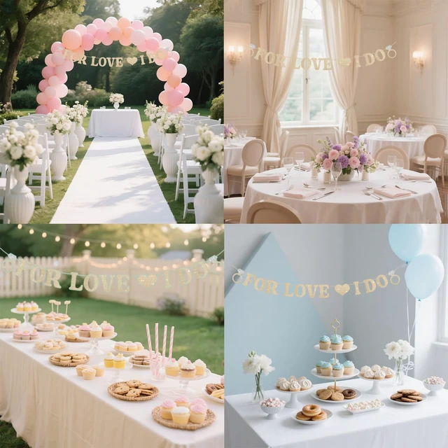 Alt view image 5 of 6 - Wedding Decorations for Reception, Pre-Strung Bridal Shower Banner | Glitter For Love I Do Engagement Banner, Bride To Be Sign for Backdrop Ceremony Reception Bridal Shower Decorations