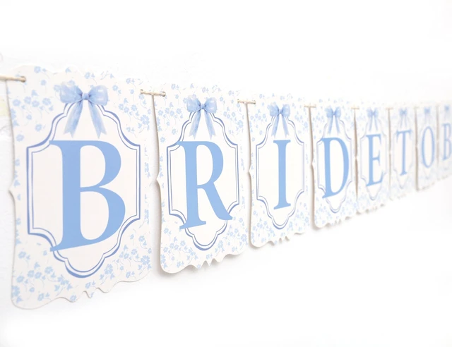 Main image of Blue Toile And Bow Bride To Be Banner,Bridal Shower Decor,Future Mrs Bride | Wedding, Bachelorette, Engagement Party Decor