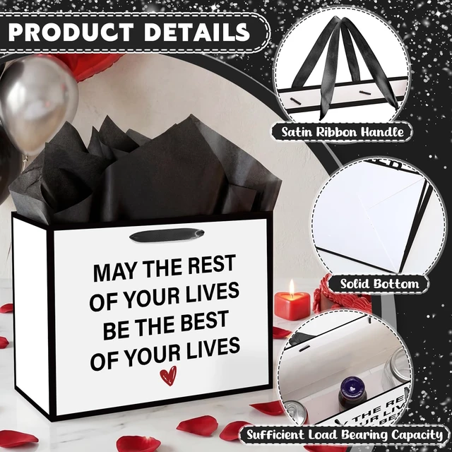 Alt view image 3 of 7 - White Wedding Engagement Gift Bags No Longer Living in Sin with Wrapping Paper and Card Gag Bridal Shower Engagement Marriage Party Favor Bag Decorations Supplies for Bride Groom Newlyweds Couples