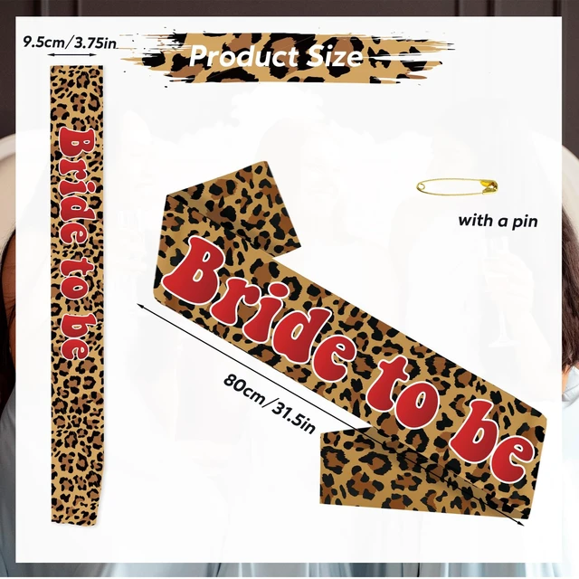 Alt view image 3 of 7 - Leopard Print Bride Sash, Brown Satin "Bride to Be" Sash with Red Letters for Bachelorette Party, Bridal Shower, Wedding Celebration Decorations and Supplies