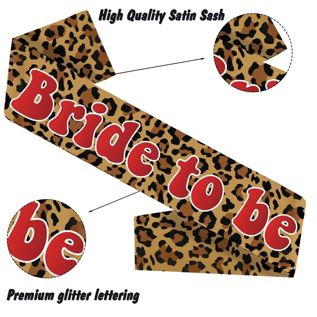 Alt view image 5 of 7 - Leopard Print Bride Sash, Brown Satin "Bride to Be" Sash with Red Letters for Bachelorette Party, Bridal Shower, Wedding Celebration Decorations and Supplies