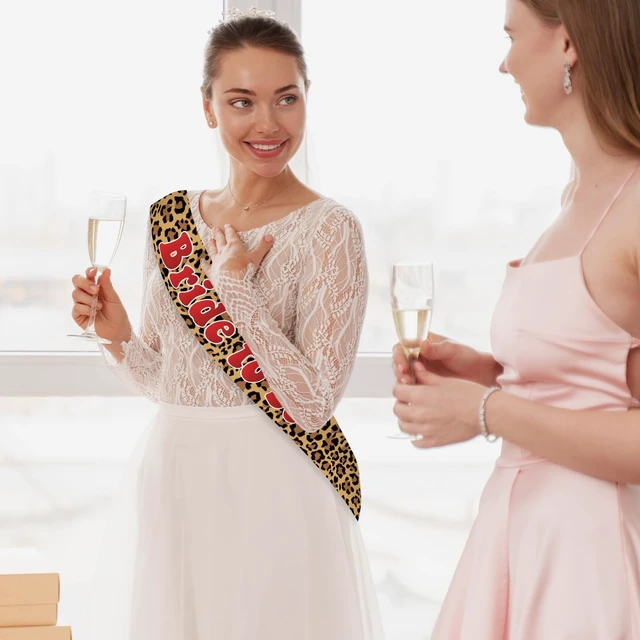 Alt view image 7 of 7 - Leopard Print Bride Sash, Brown Satin "Bride to Be" Sash with Red Letters for Bachelorette Party, Bridal Shower, Wedding Celebration Decorations and Supplies