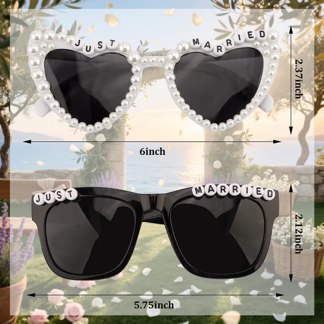 Alt view image 2 of 7 - Just Married Decorations Bride And Groom Sunglasses for Just Married Wedding Party Decorations Wedding Sunglasses Accessories White And Black