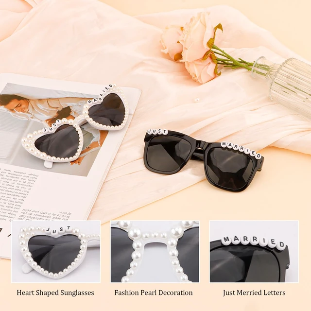 Alt view image 3 of 7 - Just Married Decorations Bride And Groom Sunglasses for Just Married Wedding Party Decorations Wedding Sunglasses Accessories White And Black