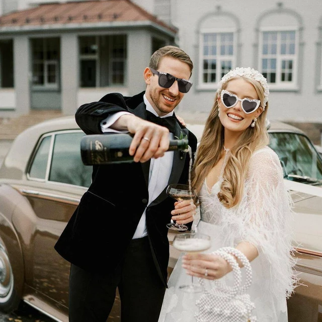Alt view image 6 of 7 - Just Married Decorations Bride And Groom Sunglasses for Just Married Wedding Party Decorations Wedding Sunglasses Accessories White And Black