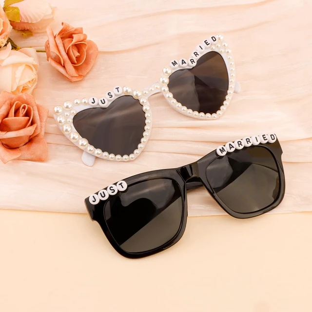 Alt view image 7 of 7 - Just Married Decorations Bride And Groom Sunglasses for Just Married Wedding Party Decorations Wedding Sunglasses Accessories White And Black