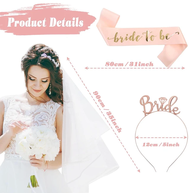 Alt view image 2 of 7 - Bride To Be Veil Sash Set,Rose Gold Sash with Headband for Bridal Shower Bachelorette Party Wedding Engagement Party Accessories