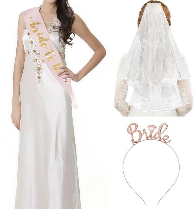 Alt view image 7 of 7 - Bride To Be Veil Sash Set,Rose Gold Sash with Headband for Bridal Shower Bachelorette Party Wedding Engagement Party Accessories