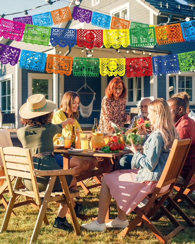 Alt view image 6 of 7 - 36 FT Cinco De Mayo Decorations, 2 Pack Mexican Party Banner, Plastic Fiesta Banner Colorful Papel Picado Hanging Banner String Flags Mexican Theme Party Dia De Los Muertos Day of the Dead Decor