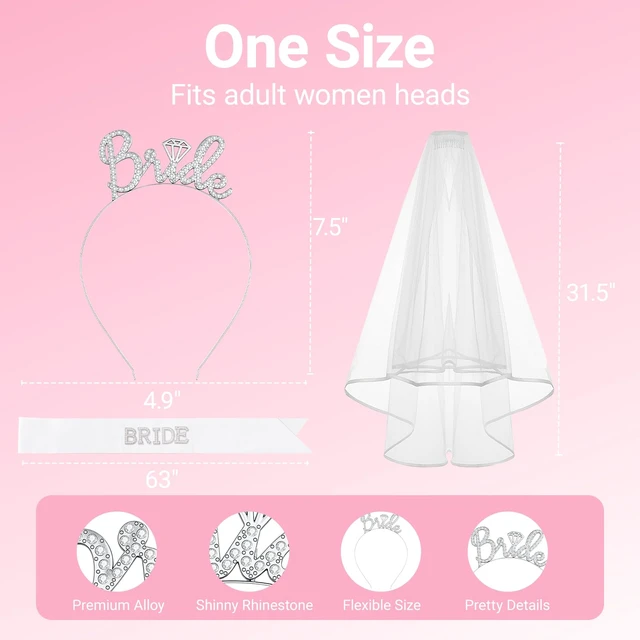 Alt view image 2 of 6 - 3Pcs Bride to Be Headband with Sash and Veil for Bachelorette Party | Bride Decorations, Bridal Shower Favors, Wedding Accessories for Gift