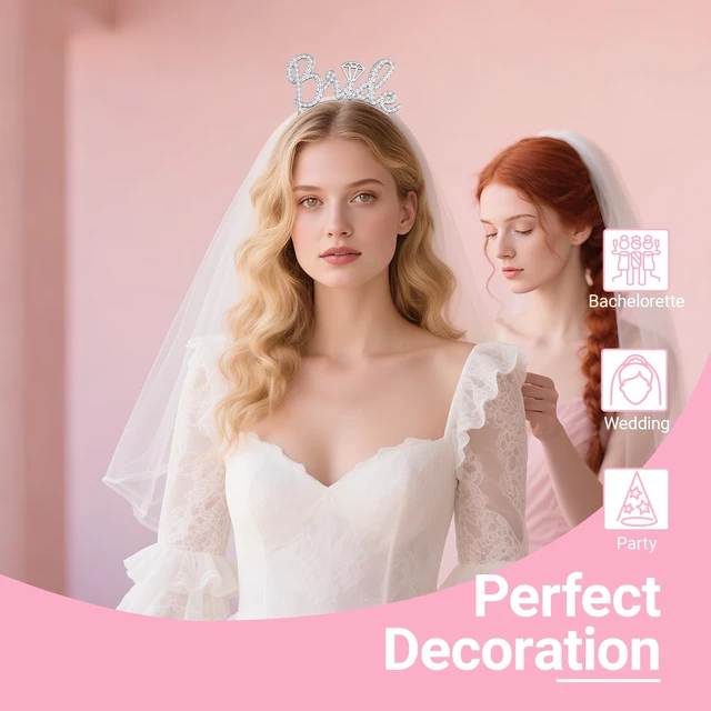 Alt view image 4 of 6 - 3Pcs Bride to Be Headband with Sash and Veil for Bachelorette Party | Bride Decorations, Bridal Shower Favors, Wedding Accessories for Gift