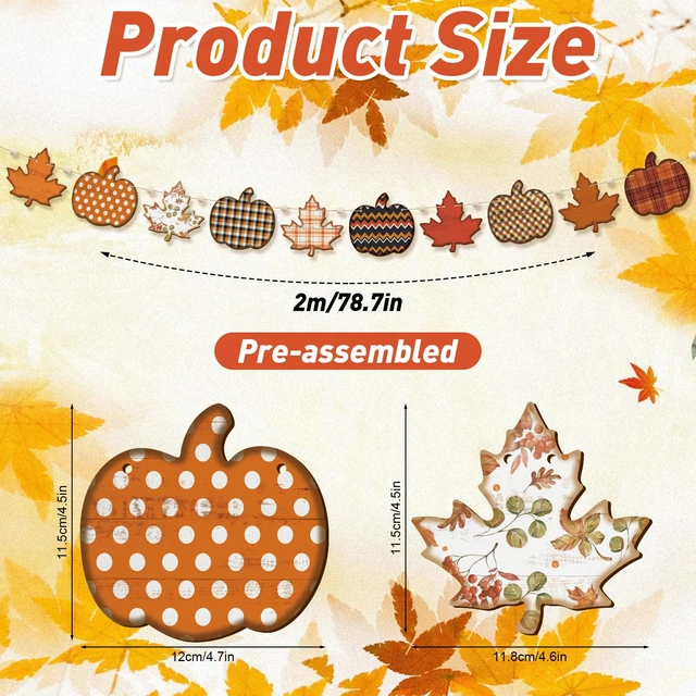 Alt view image 2 of 7 - 6.56 Ft Fall Garland with Wooden Beads Rustic Farmhouse Pumpkin Garland Autumn Hanging Banner Fall Decorations for Home Fall Party Harvest Mantel Wall