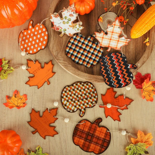 Alt view image 3 of 7 - 6.56 Ft Fall Garland with Wooden Beads Rustic Farmhouse Pumpkin Garland Autumn Hanging Banner Fall Decorations for Home Fall Party Harvest Mantel Wall