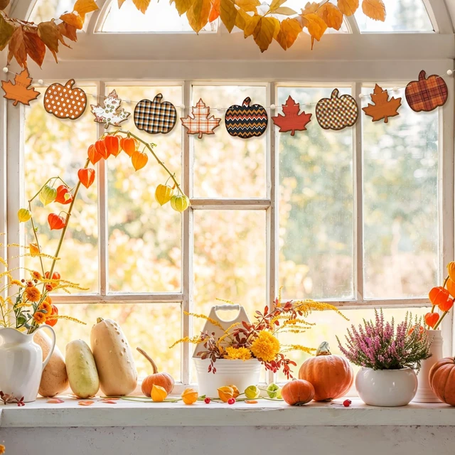 Alt view image 4 of 7 - 6.56 Ft Fall Garland with Wooden Beads Rustic Farmhouse Pumpkin Garland Autumn Hanging Banner Fall Decorations for Home Fall Party Harvest Mantel Wall