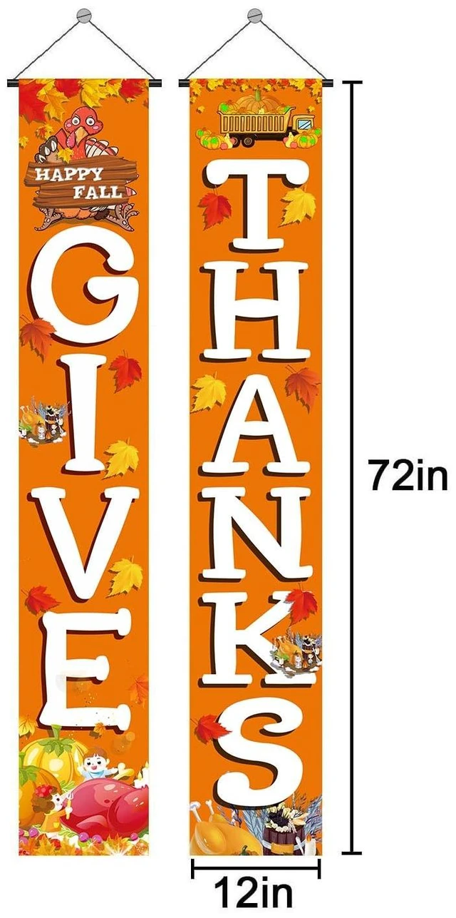 Alt view image 2 of 7 - GIVE THANKS Hanging Banner Porch Sign Autumn Pumpkin Maple Leaf Backdrop Flag Fall Harvest Welcome Banner For Indoor Outdoor Wall Door Decoration Thanksgiving Party Decorations 72"x12"