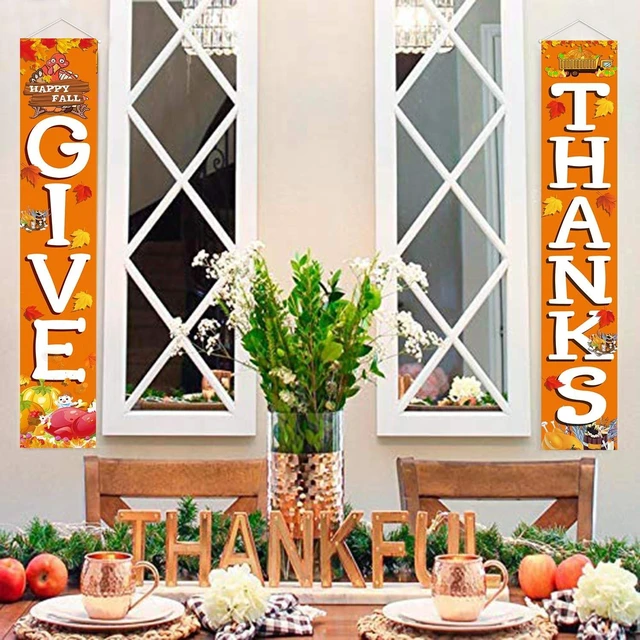 Alt view image 3 of 7 - GIVE THANKS Hanging Banner Porch Sign Autumn Pumpkin Maple Leaf Backdrop Flag Fall Harvest Welcome Banner For Indoor Outdoor Wall Door Decoration Thanksgiving Party Decorations 72"x12"