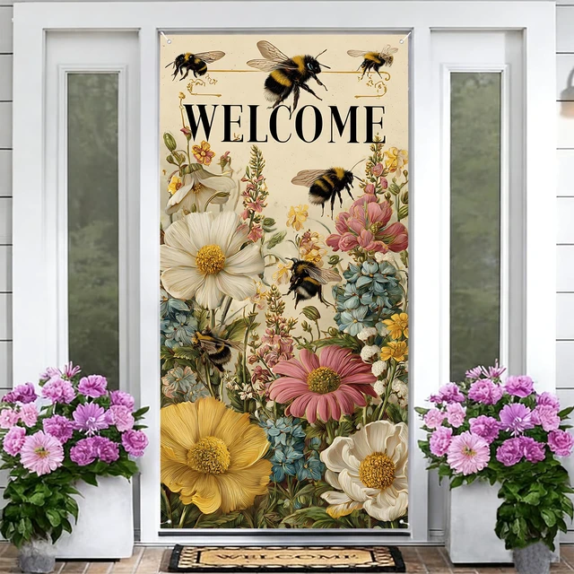 Alt view image 2 of 7 - seewan Spring Welcome Door Cover Decoration, 70.87" x 35.43" Door Banners for Front Door, Indoor and Outdoor Party Decoration, Hanging Doorway Decor for Home Entrance
