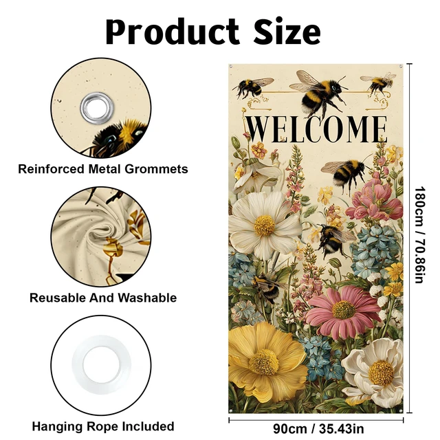 Alt view image 3 of 7 - seewan Spring Welcome Door Cover Decoration, 70.87" x 35.43" Door Banners for Front Door, Indoor and Outdoor Party Decoration, Hanging Doorway Decor for Home Entrance