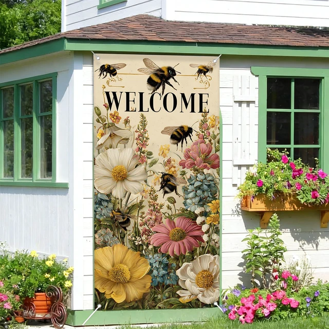 Alt view image 5 of 7 - seewan Spring Welcome Door Cover Decoration, 70.87" x 35.43" Door Banners for Front Door, Indoor and Outdoor Party Decoration, Hanging Doorway Decor for Home Entrance