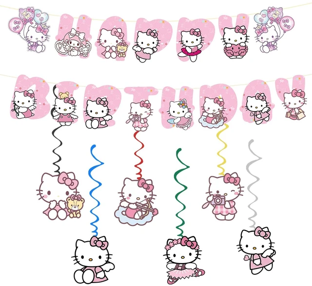 Main image of Kitty Happy Birthday Banner, Party Decoration With 6 Vortex Decorative Pendants