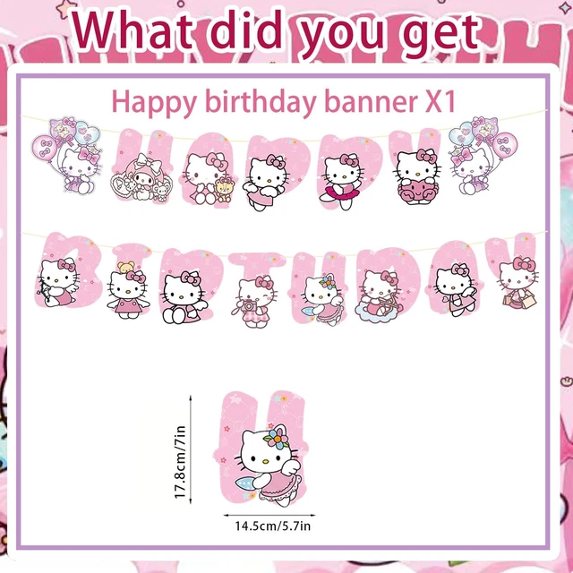 Alt view image 3 of 5 - Kitty Happy Birthday Banner, Party Decoration With 6 Vortex Decorative Pendants