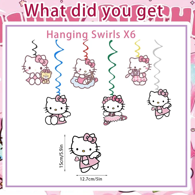 Alt view image 4 of 5 - Kitty Happy Birthday Banner, Party Decoration With 6 Vortex Decorative Pendants