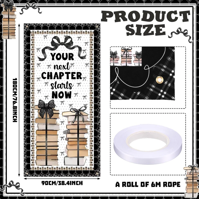 Alt view image 2 of 7 - HunnmingRe Books and Bows Classroom Decor Black and White Classroom Decor | Back to School Door Decor, Black and White Banner Decorations, First Day of School Porch Sign for Party