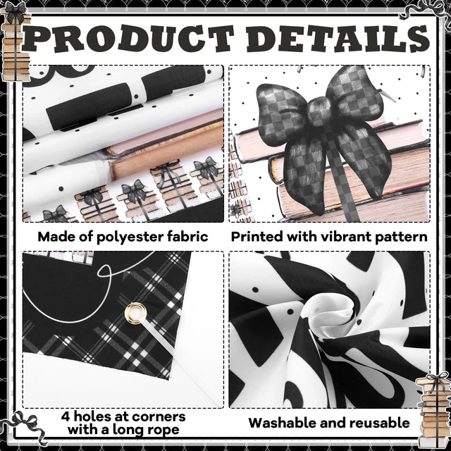 Alt view image 3 of 7 - HunnmingRe Books and Bows Classroom Decor Black and White Classroom Decor | Back to School Door Decor, Black and White Banner Decorations, First Day of School Porch Sign for Party