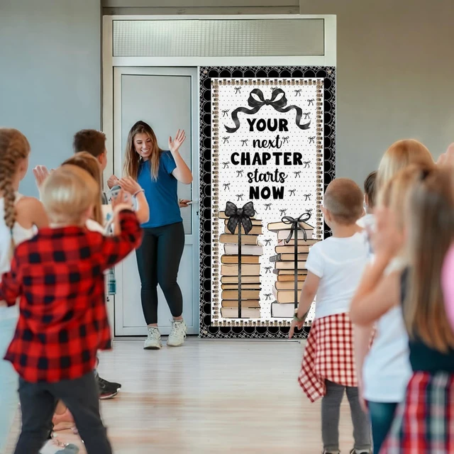 Alt view image 5 of 7 - HunnmingRe Books and Bows Classroom Decor Black and White Classroom Decor | Back to School Door Decor, Black and White Banner Decorations, First Day of School Porch Sign for Party