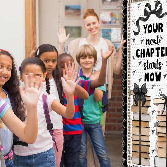 Alt view image 6 of 7 - HunnmingRe Books and Bows Classroom Decor Black and White Classroom Decor | Back to School Door Decor, Black and White Banner Decorations, First Day of School Porch Sign for Party