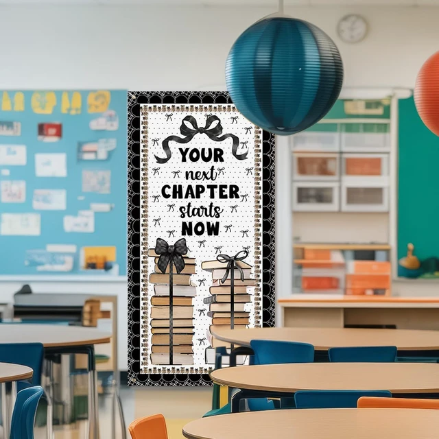 Alt view image 4 of 7 - HunnmingRe Books and Bows Classroom Decor Black and White Classroom Decor | Back to School Door Decor, Black and White Banner Decorations, First Day of School Porch Sign for Party