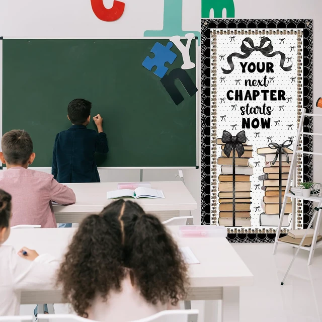Alt view image 7 of 7 - HunnmingRe Books and Bows Classroom Decor Black and White Classroom Decor | Back to School Door Decor, Black and White Banner Decorations, First Day of School Porch Sign for Party