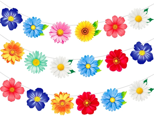 Main image of 2pcs Colorful Summer Daisy Flower Banners Garland Floral Buntings, Spring Flower Hanging Decor for Birthday Baby Shower Wedding Summer Garden Pool Party Supplies