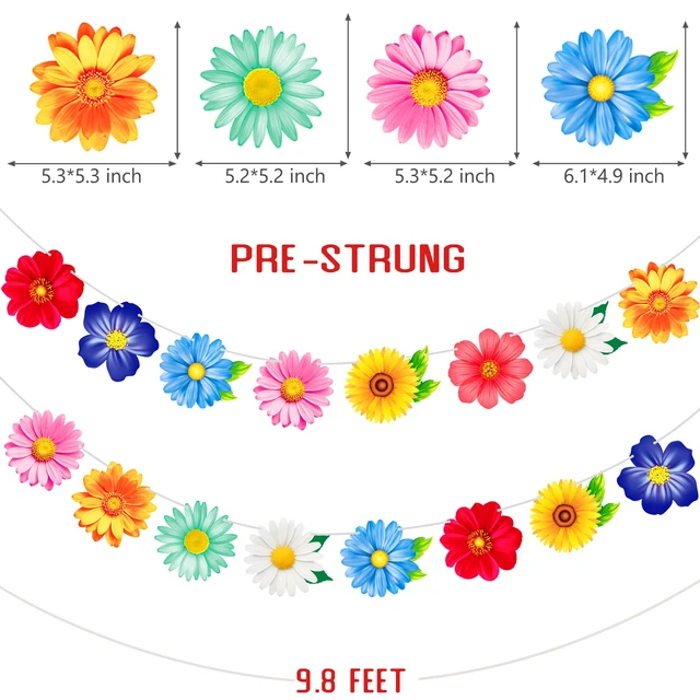 Alt view image 3 of 7 - 2pcs Colorful Summer Daisy Flower Banners Garland Floral Buntings, Spring Flower Hanging Decor for Birthday Baby Shower Wedding Summer Garden Pool Party Supplies