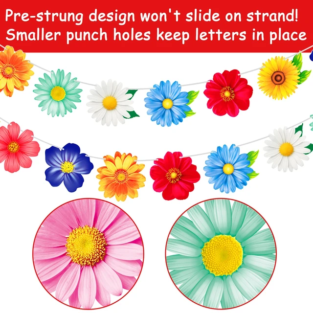 Alt view image 4 of 7 - 2pcs Colorful Summer Daisy Flower Banners Garland Floral Buntings, Spring Flower Hanging Decor for Birthday Baby Shower Wedding Summer Garden Pool Party Supplies