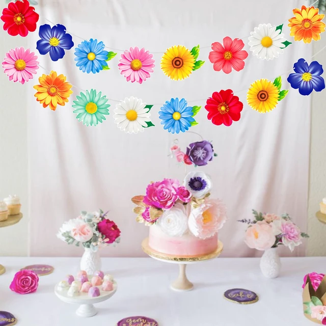 Alt view image 6 of 7 - 2pcs Colorful Summer Daisy Flower Banners Garland Floral Buntings, Spring Flower Hanging Decor for Birthday Baby Shower Wedding Summer Garden Pool Party Supplies