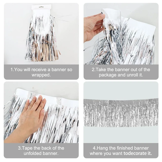 Alt view image 3 of 7 - Silver Fringe Garland Banner 3Pack 30ft Wall Tinsel Foil Streamers | Hanging Shiny tinsel Metallic garland for graduation,Car floats,Bridal shower,Wedding,Birthday,Halloween,Christmas