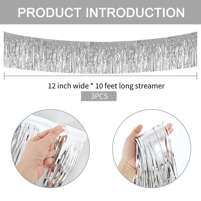 Alt view image 2 of 7 - Silver Fringe Garland Banner 3Pack 30ft Wall Tinsel Foil Streamers | Hanging Shiny tinsel Metallic garland for graduation,Car floats,Bridal shower,Wedding,Birthday,Halloween,Christmas