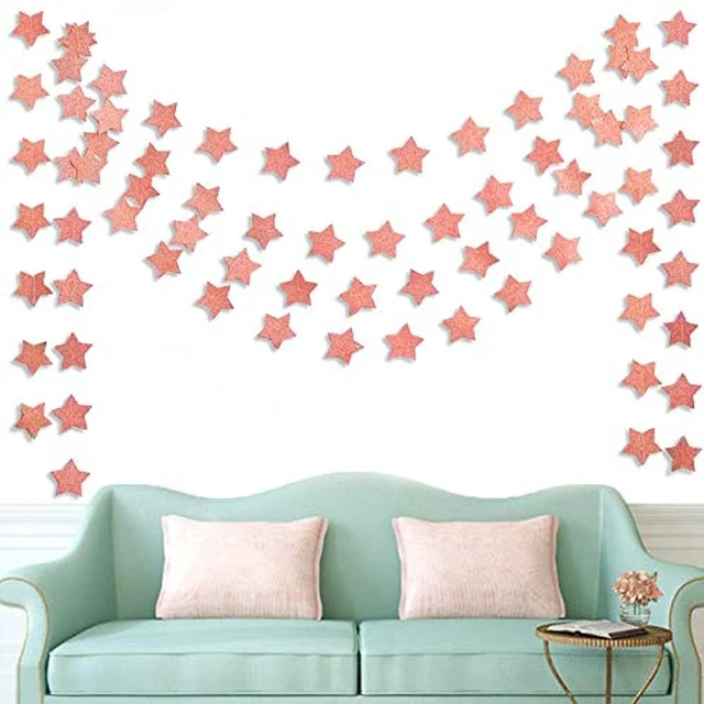 Alt view image 2 of 7 - 6 Pack Glitter Rose Gold Star Paper Garland Bridal Shower Wedding Bachelorette Party Birthday Party Bunting Banner Hanging Decorations Sparkling Daily Indoor or Outdoor Decorative Supplies (50 Feet)